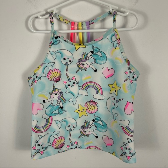 ❤️ Children's Place 10/12 Uni-mermaid Swim Top With Rainbow Back Straps - Picture 1 of 8